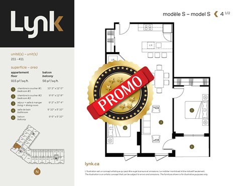 Floor plan for 2 beds, 1 bath, 958 sqft